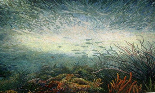 AIE_Coastal-Mural_LOC_Aggie-Mural-3 12 x 23 ft mural by Houston artist Dixie Friend Gay in the Coastal Studies Building, as seen on ArtIsEverywhere