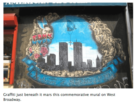 9-11 memorial mural via Ephemeral New York, as seen on Arti Is Everywhere