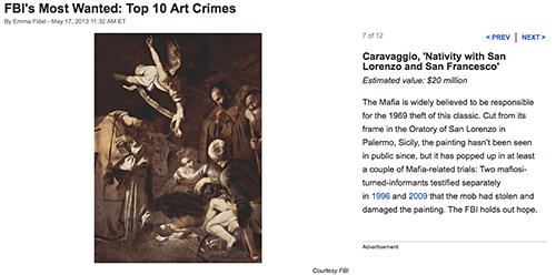 Caravaggio stolen painting on Art is Everywhere