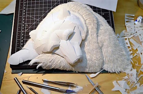 2_Paper Sculpture Calvin Nichols_bear-process_AIE