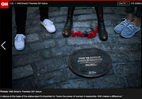 Fearless girl statue base via CNN on AIE