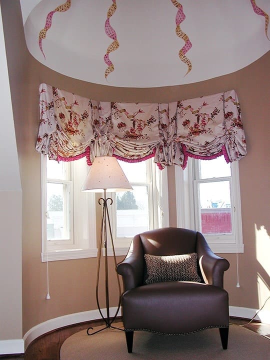 Turret Ribbons add visual interest to a challenging space, murals, Before and After Transformations, Ashley Spencer