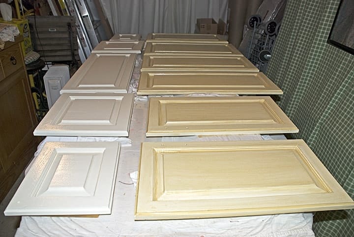 Glazed Kitchen cabinets before and after by Ashley Spencer